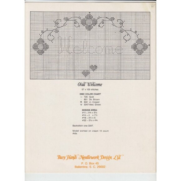 Busy Hands Wee Welcome Cross Stitch Pattern Leaflet Rose Anne Hobbs Sign - Picture 2 of 2